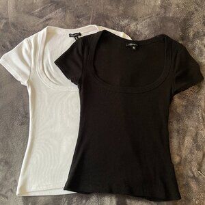 Dynamite Scoopneck Ribbed Tee (x2) White and Black size Small